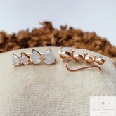 Rainbow Moonstone Ear Climber Earring, 925 Silver Rose Gold Plated Earring, Moonstone Ear Crawler, Gemstone Ear Climber, Ear Crawler Earring
